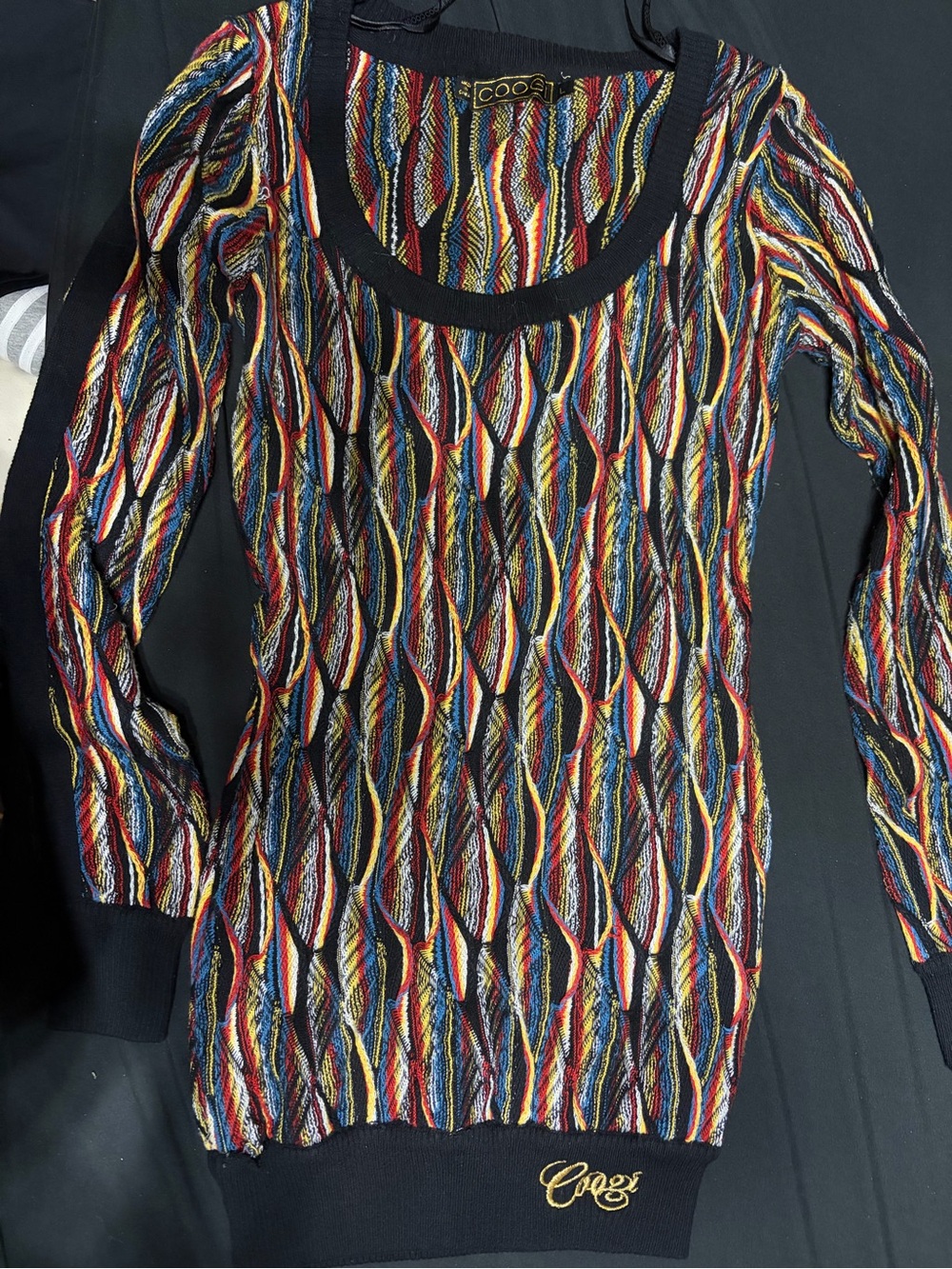 COOGI Black Multicolor Long Sleeve Knit Dress